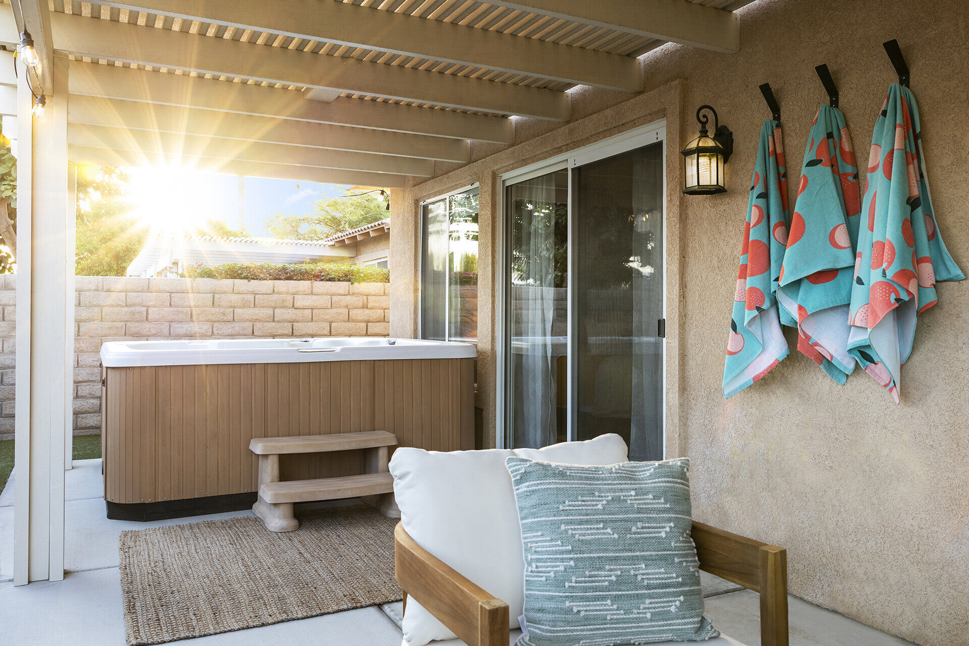 Pool lights reflecting on water at night